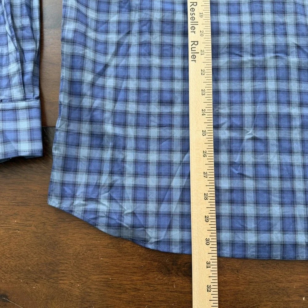 Scott Barber Shirt Mens Medium Blue Plaid 100% Cotton‎ Long Sleeve Button Up